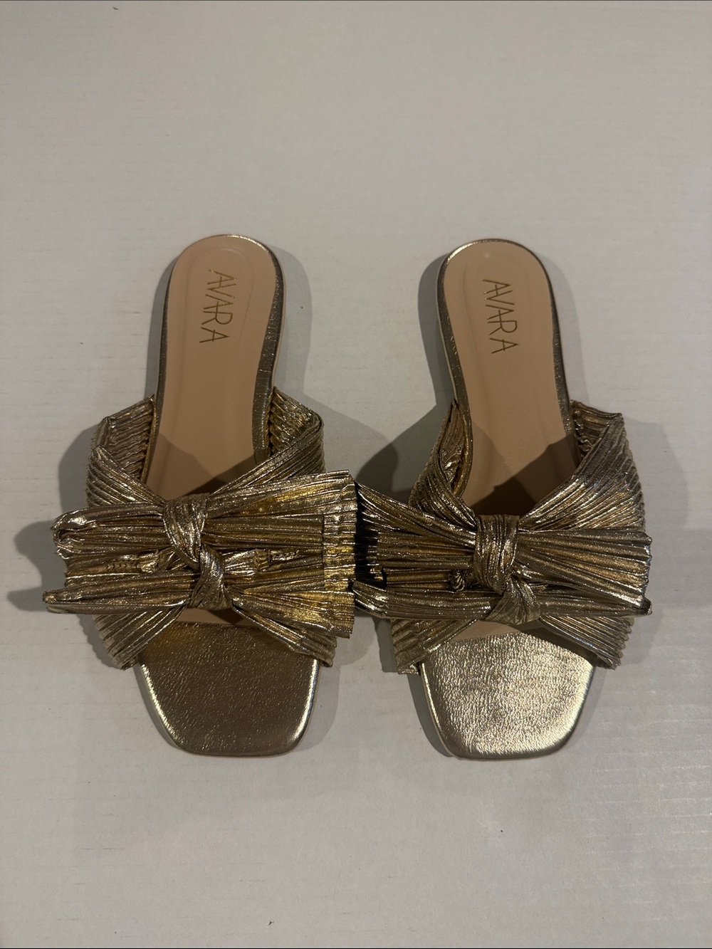 Avara Metallic Gold Knot Bow Slide Mules - Women's Slip-On Flats